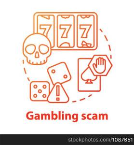 Gambling scam concept icon. Golden opportunity fraud. Casino trickery. Fake win. Games of chance addiction idea thin line illustration. Vector isolated outline drawing