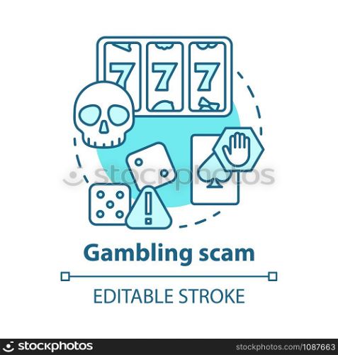 Gambling scam concept icon. Golden opportunity fraud. Casino trickery. Fake win. Games of chance addiction idea thin line illustration. Vector isolated outline drawing. Editable stroke