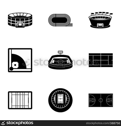 Game at stadium icons set. Simple illustration of 9 game at stadium vector icons for web. Game at stadium icons set, simple style