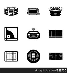 Game at stadium icons set. Simple illustration of 9 game at stadium vector icons for web. Game at stadium icons set, simple style