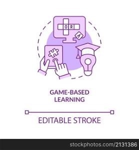Game based learning purple concept icon. Engagement and motivation. Elearning abstract idea thin line illustration. Isolated outline drawing. Editable stroke. Roboto-Medium, Myriad Pro-Bold fonts used. Game based learning purple concept icon
