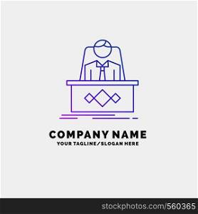 game, Boss, legend, master, CEO Purple Business Logo Template. Place for Tagline. Vector EPS10 Abstract Template background