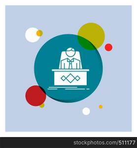 game, Boss, legend, master, CEO White Glyph Icon colorful Circle Background. Vector EPS10 Abstract Template background