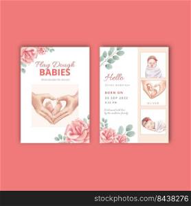 Game card  template with newborn baby concept,watercolor style

