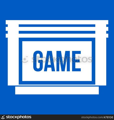 Game cartridge icon white isolated on blue background vector illustration. Game cartridge icon white