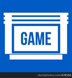 Game cartridge icon white isolated on blue background vector illustration. Game cartridge icon white