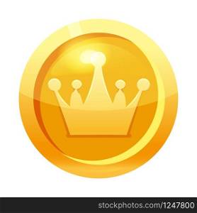 Game coin gold with crown symbol, icon, game interface, gold metal. Game coin gold with crown symbol, icon, game interface, gold metal. For web, game or application GUI UI. Vector illustration isolated
