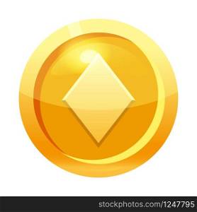 Game coin gold with diamond symbol, icon, game interface, gold metal. Game coin gold with diamond symbol, icon, game interface, gold metal. For web, game or application GUI UI. Vector illustration isolated
