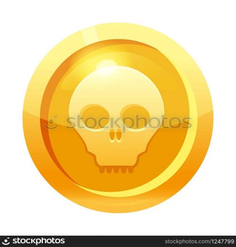 Game coin gold with scull symbol, icon, game interface, gold metal. Game coin gold with scull symbol, icon, game interface, gold metal. For web, game or application GUI UI. Vector illustration isolated