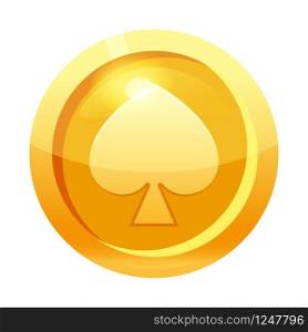Game coin gold with spades symbol, icon, game interface, gold metal. Game coin gold with spades symbol, icon, game interface, gold metal. For web, game or application GUI UI. Vector illustration isolated