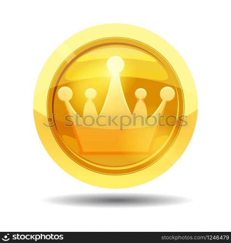 Game coin with crown, game interface, gold. Game coin with crown, game interface, gold, vector, cartoon style, isolated