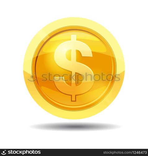 Game coin with currency dollar, game interface, gold. Game coin with currency dollar, game interface, gold, vector, cartoon style, isolated