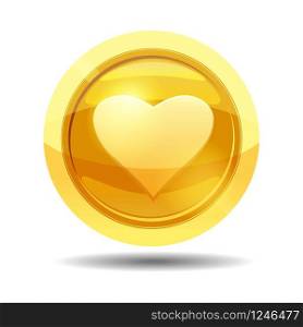 Game coin with heart, game interface, gold. Game coin with heart, game interface, gold, vector, cartoon style, isolated