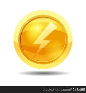 Game coin with lightning, game interface, gold. Game coin with lightning, game interface, gold, vector, cartoon style, isolated