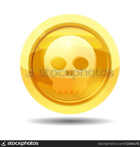 Game coin with skull, game interface, gold. Game coin with skull, game interface, gold, vector, cartoon style, isolated