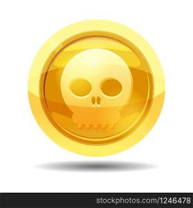 Game coin with skull, game interface, gold. Game coin with skull, game interface, gold, vector, cartoon style, isolated