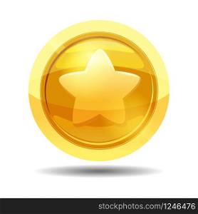 Game coin with star, game interface, gold. Game coin with star, game interface, gold, vector, cartoon style, isolated