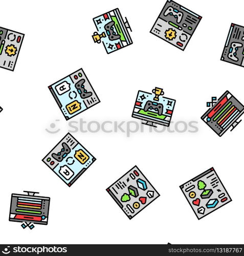 game development computer vector seamless pattern thin line illustration. game development computer seamless pattern vector
