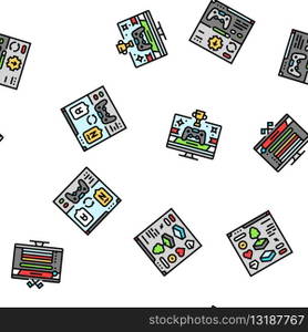game development computer vector seamless pattern thin line illustration. game development computer seamless pattern vector