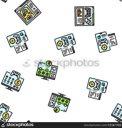 game development computer vector seamless pattern thin line illustration. game development computer seamless pattern vector
