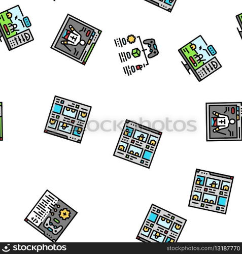 game development computer vector seamless pattern thin line illustration. game development computer seamless pattern vector