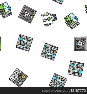 game development computer vector seamless pattern thin line illustration. game development computer seamless pattern vector