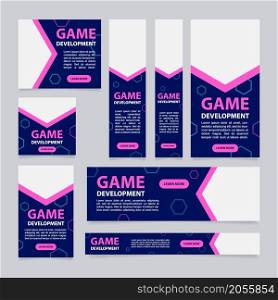 Game development course web banner design template. Vector flyer with text space. Advertising placard with customized copyspace. Promotional printable poster for advertising. Graphic layout. Game development course web banner design template
