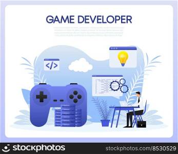 Game development. Digital simulation. Video games programming. Vector illustration. Game development. Digital simulation. Video games programming. Vector illustration.