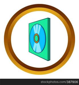 Game disk vector icon in golden circle, cartoon style isolated on white background. Game disk vector icon