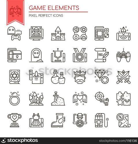 Game Elements , Thin Line and Pixel Perfect Icons