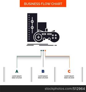 game, gamepad, joystick, play, playstation Business Flow Chart Design with 3 Steps. Glyph Icon For Presentation Background Template Place for text.. Vector EPS10 Abstract Template background