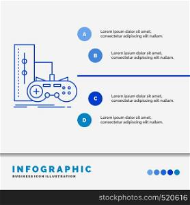 game, gamepad, joystick, play, playstation Infographics Template for Website and Presentation. Line Blue icon infographic style vector illustration. Vector EPS10 Abstract Template background