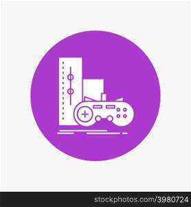 game, gamepad, joystick, play, playstation White Glyph Icon in Circle. Vector Button illustration