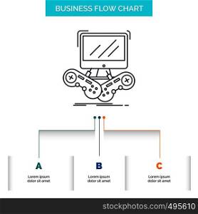 Game, gaming, internet, multiplayer, online Business Flow Chart Design with 3 Steps. Line Icon For Presentation Background Template Place for text. Vector EPS10 Abstract Template background