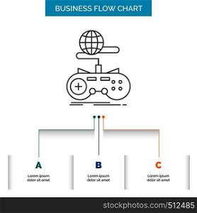 Game, gaming, internet, multiplayer, online Business Flow Chart Design with 3 Steps. Line Icon For Presentation Background Template Place for text. Vector EPS10 Abstract Template background