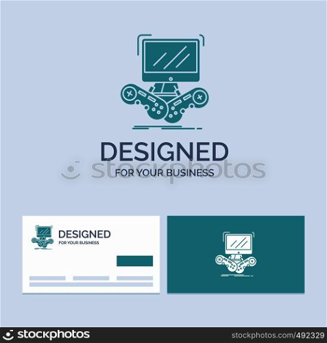 Game, gaming, internet, multiplayer, online Business Logo Glyph Icon Symbol for your business. Turquoise Business Cards with Brand logo template.. Vector EPS10 Abstract Template background