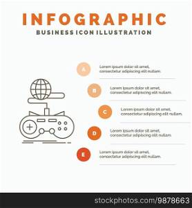 Game, gaming, internet, multiplayer, online Infographics Template for Website and Presentation. Line Gray icon with Orange infographic style vector illustration. Vector EPS10 Abstract Template background