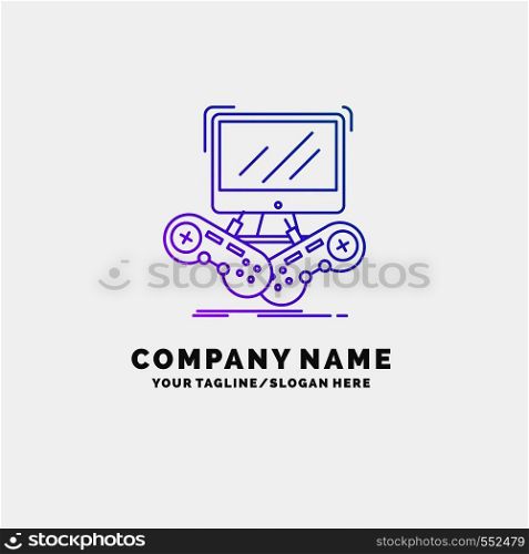 Game, gaming, internet, multiplayer, online Purple Business Logo Template. Place for Tagline. Vector EPS10 Abstract Template background