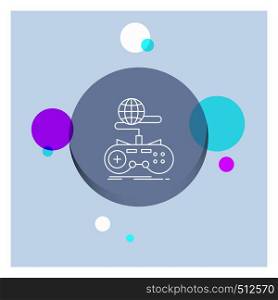 Game, gaming, internet, multiplayer, online White Line Icon colorful Circle Background. Vector EPS10 Abstract Template background