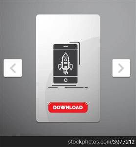 game, gaming, start, mobile, phone Glyph Icon in Carousal Pagination Slider Design & Red Download Button