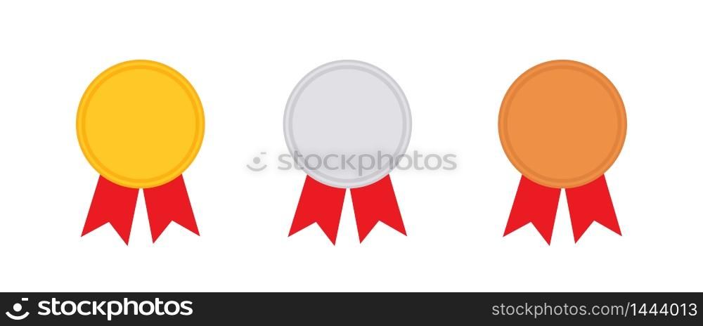 Game golden, silver, bronze medal in flat style. Vector isolated illustration
