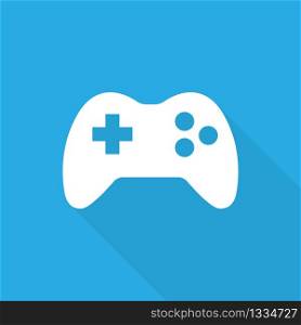 Game icon. Game symbol. White gamepad on a blue background flat style. Vector. EPS 10