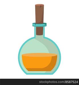 Game icon of bottle with poison or elixir. Cartoon container for health or energy. Magical liquid in glass bottle with cork. Vector illustration of magic item or wizard toxic object.