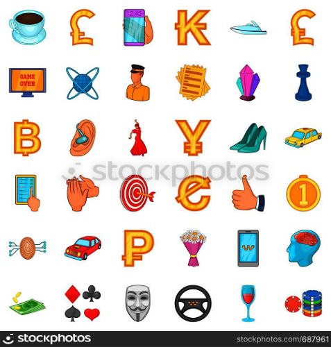 Game icons set. Cartoon style of 36 game vector icons for web isolated on white background. Game icons set, cartoon style