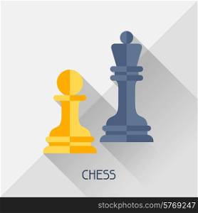 Game illustration with chess in flat design style.