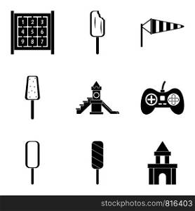 Game in the yard icons set. Simple set of 9 game in the yard vector icons for web isolated on white background. Game in the yard icons set, simple style