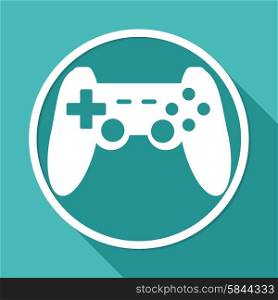 game joypad icon on white circle with a long shadow