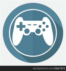 game joypad icon on white circle with a long shadow