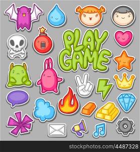 Game kawaii collection. Cute gaming design elements, objects and symbols.