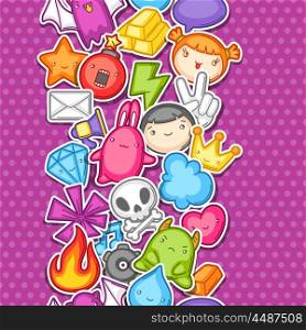 Game kawaii seamless pattern. Cute gaming design elements, objects and symbols.